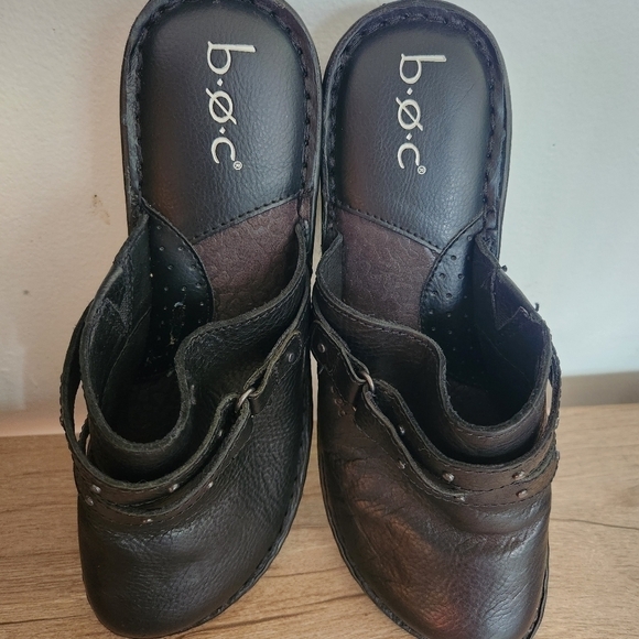 b.ø.c. Born Concept Black 100% Leather Women Slip On Clogs/Mule size 10M - Picture 6 of 13